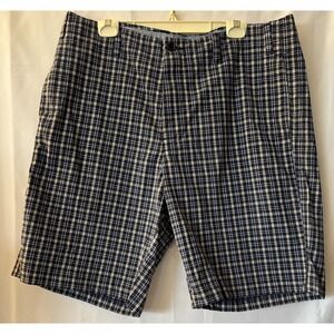 Nautica Shorts Mens 38 Blue Plaid Clipper‎ Relax Fit Flat Front Cotton Bermuda